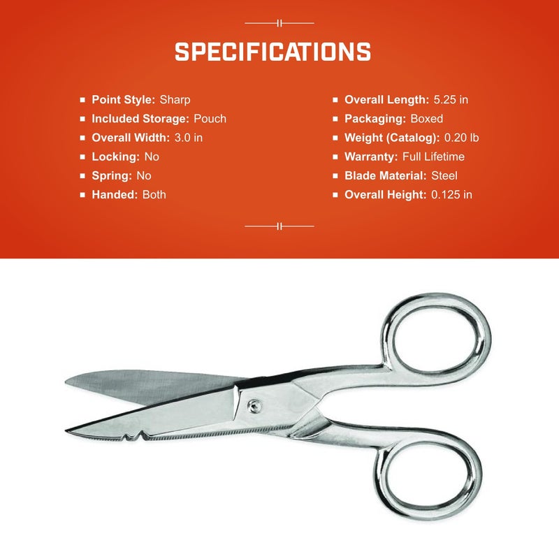 Wiss Crescent Wiss Electrician Scissors - Hot Drop-Forged Steel Wire Cutting Scissors with File, Scraper & Double Stripping Notch - 5" - 175E - Image 5